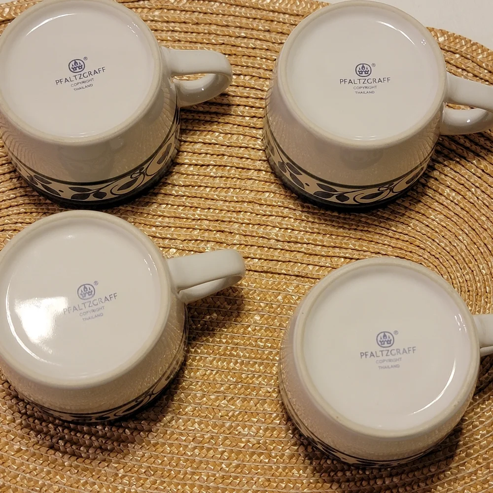 Pfaltzgraff Orlean Coffee Tea  Cups Set of 4 Retired Blue White Cups MCM 6 oz
